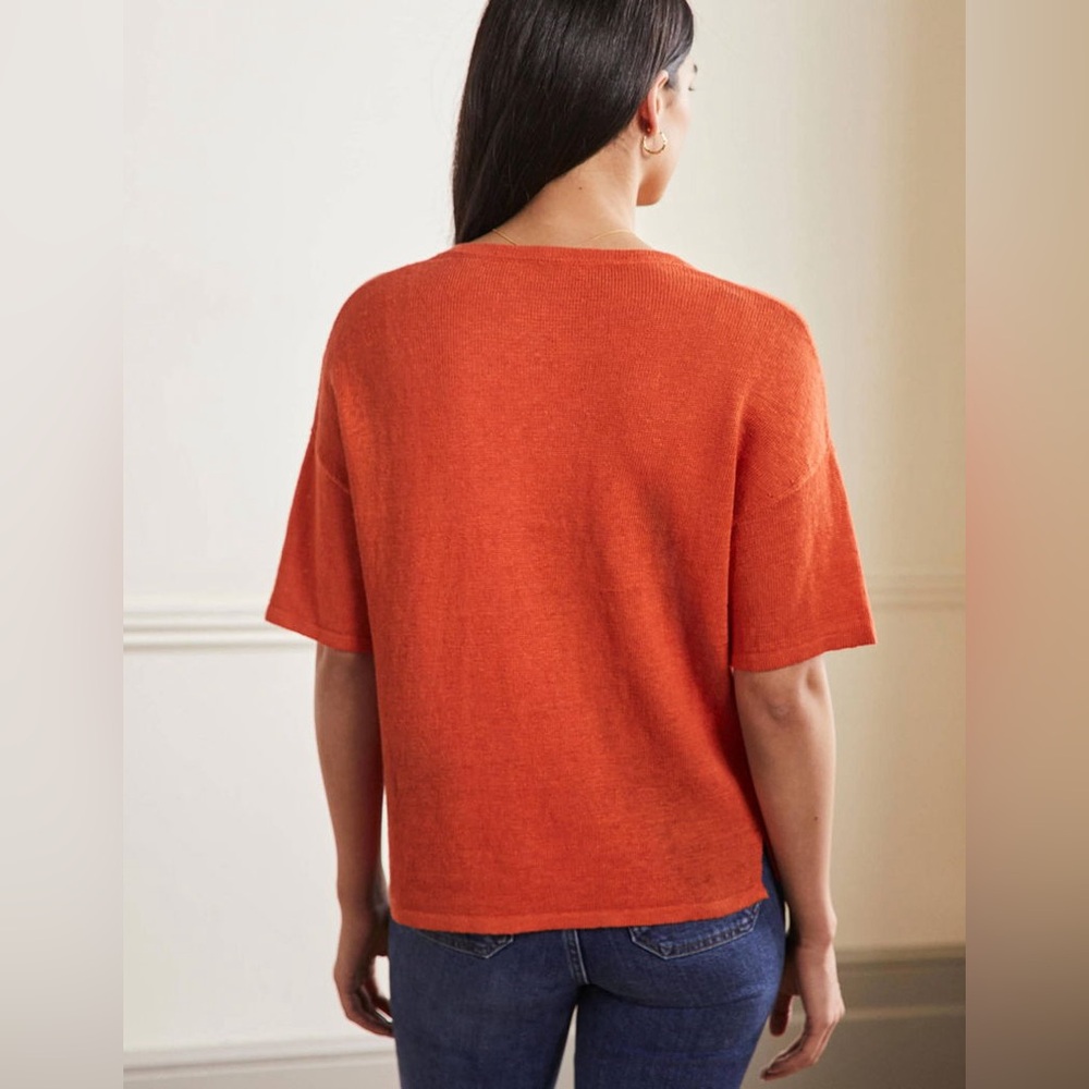 Boden Linen Knitted V-Neck T-Shirt Blouse Orange Womens Top K0591 US 6 - Picture 2 of 11